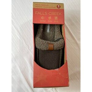 Falls Creek Men's Premium Memory Foam Slippers - Gray - Size M (9-10)